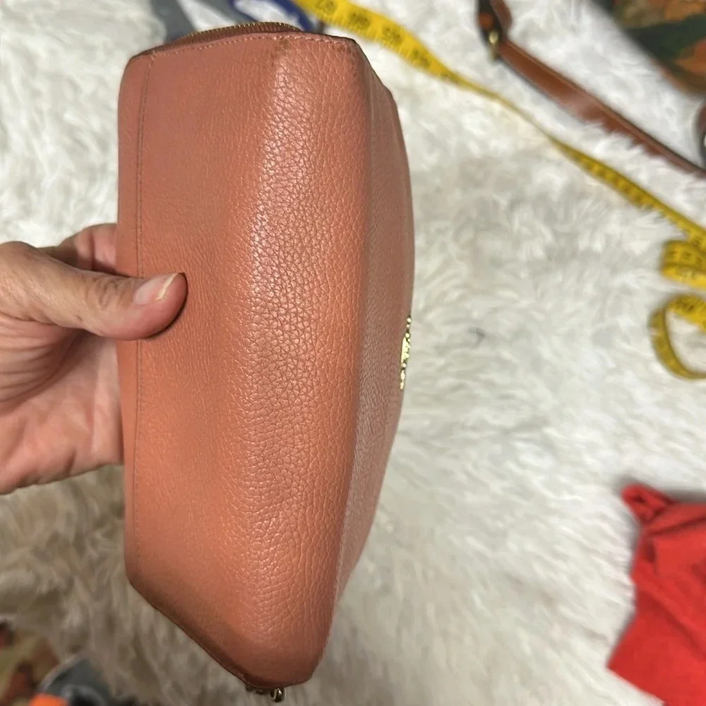 Coach Texture Accordion Zip Around Leather Wallet - Pink vintage